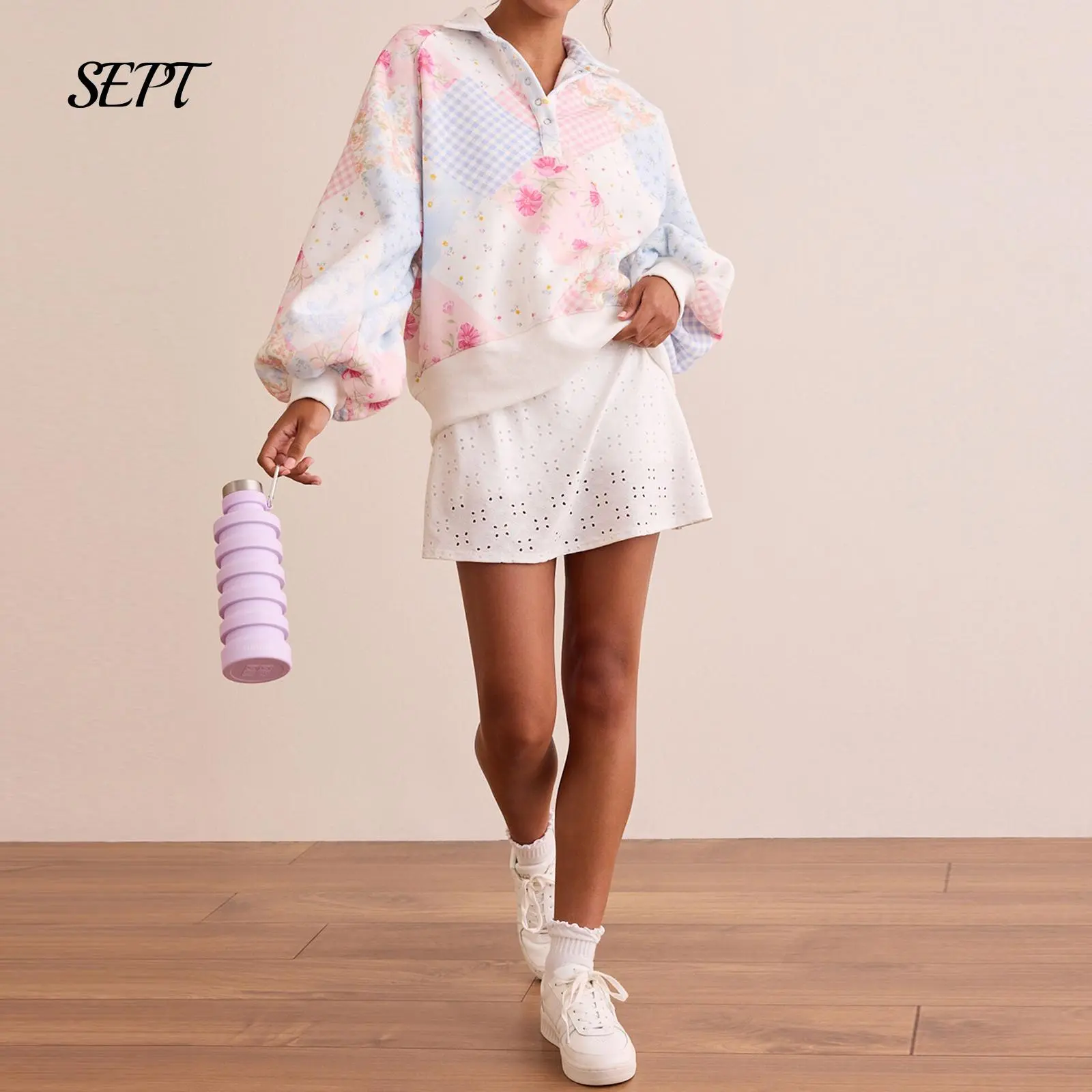 Flower Sweatshirts Pink Floral Women's Vintage Bohemian Floral Art Print Fall Winter Daily Street Top