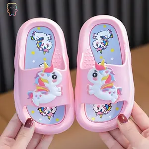 ASD-Cute Cartoon Unicorn Open Toe Slippers For Girls, Non Slip Lightweight Slippers For Indoor Shower Pool, All Seasons