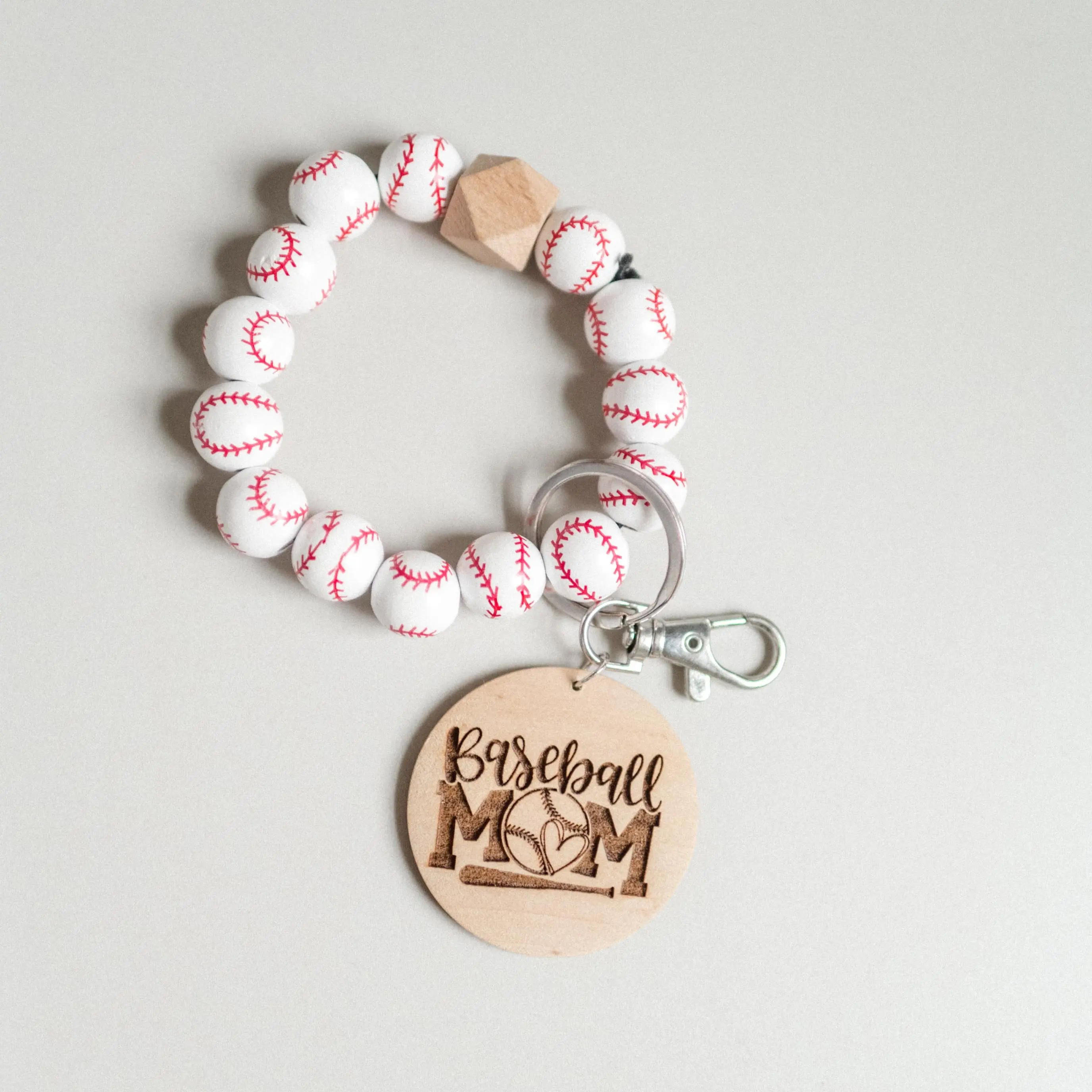 Baseball Mom Beaded Wristlet Keychain