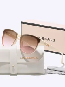 Linfemand Classic Oval Cat Eye Sunglasses Uv400, Modern Trendy Sunglasses, Fashionable Metal Decorative Legs, Elegant Party Wear, Holiday Gift Glasses