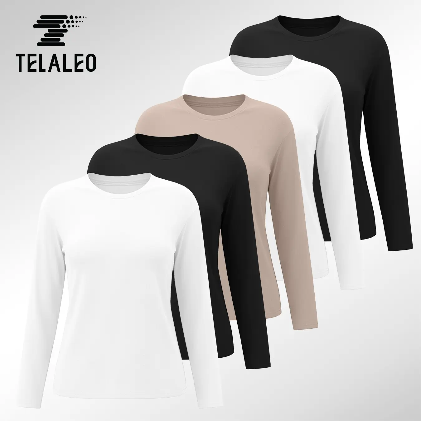 TELALEO Women's 4-Pack Long Sleeve Basic Shirts - Crew Neck, Slim Fitted Compression, Sporty Chic Stockup Undershirts for Gym Workouts (Black, White, Gray, Red) - Long Sleeve Tops, Basic Tops