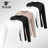 TELALEO Women's 4-Pack Tight Long Sleeve Compression Shirts - Crew Neck, Slim Fitted, Sporty Chic, Undershirts for Gym, Yoga - Black, White, Gray, Red - Sports Tops, Workout Clothing Component,outdoorfun