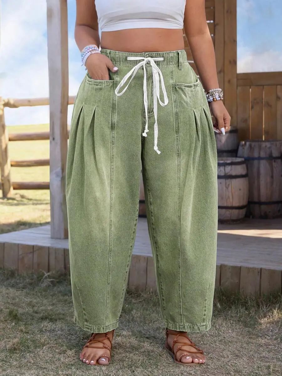 Plus Size Barrel Jeans, Western Wear For Women