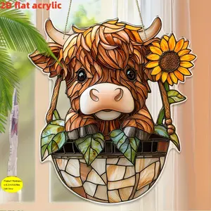 2D Flat, 2D Plane, 1pc, Charming Acrylic Highland Cow with Sunflowers Farmhouse Decoration, Suitable for Living Room, Garden, Porch, and Home Office - Suitable for Thanksgiving, Father's Day, Mother's Day, and St. Nicholas Day [holiday Decoration]