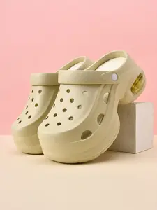 Women's Thick Sole Holey Shoes, Height-Increasing Slimming Casual Sandals, Slipper, Soft Eva Bottom, All Seasons, Sizes 35-40