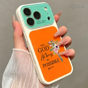 With God All Things Are Possible Matthew 19:26 Cross Floral Faith Phone Case Cover for iPhone 17 Air 17 Pro Max 16 15 14 Plus 13 12 11 Protective Shockproof Drop Protection Camera Protection Durable Christian Gift Trendy Phone Accessories ZSSJ260629004, P