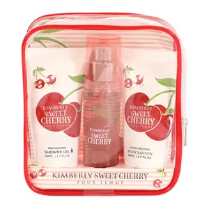 Kimberly Sweet Cherry, Body Mist Fragrance, Shower Gel, Body Lotion 3pc Gift Set Pouch for Women 50ml
