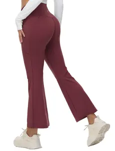 baleaf Women's 27" Petite Flare Leggings Tummy Control Crossover High Waisted Yoga Pants with Pockets Work Casual Lounge Bell Button