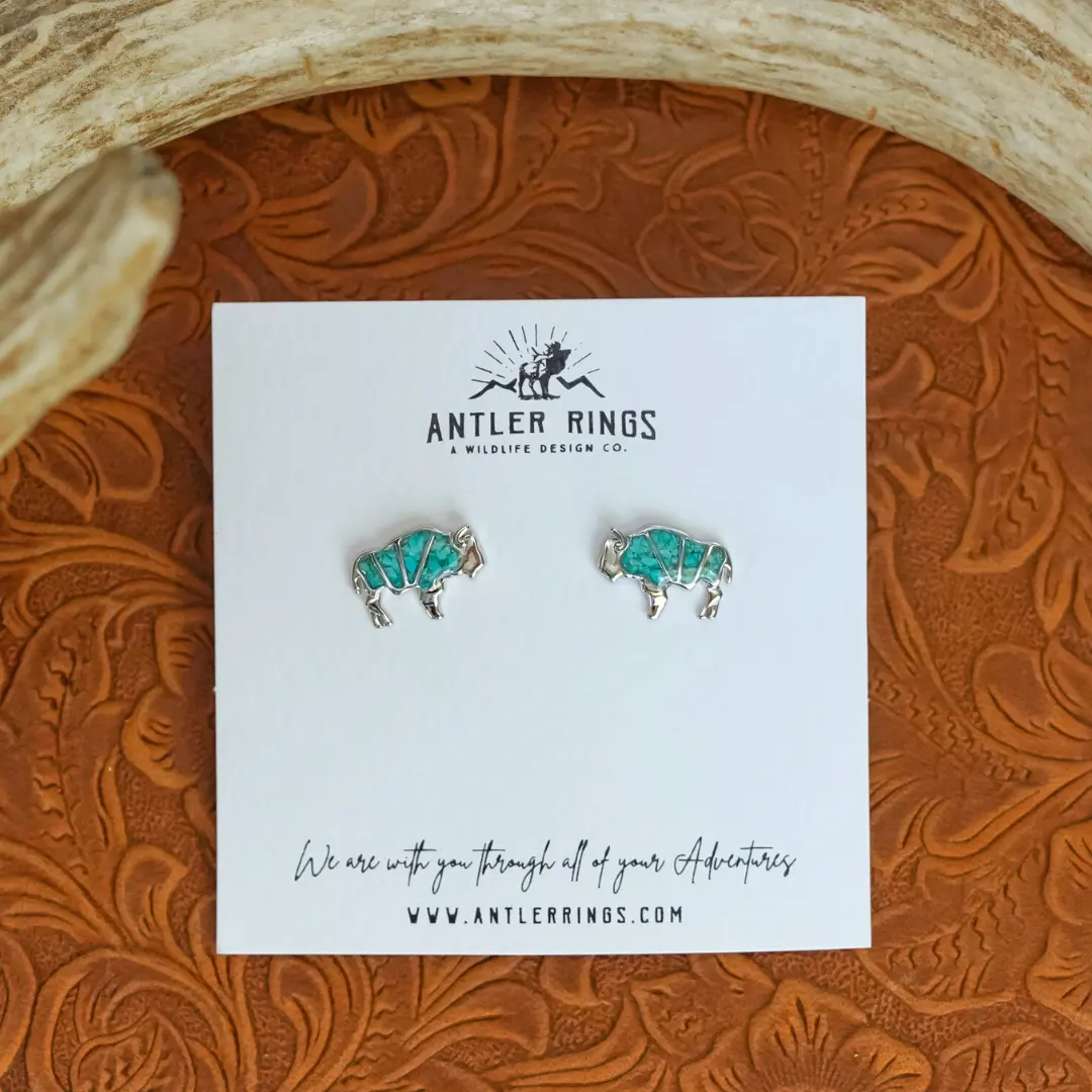 Bison Stud Earrings - Stainless Steel & Crushed Turquoise