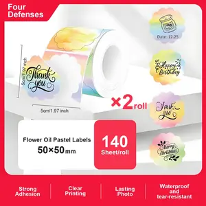 2 Rolls 50mm Color Thermal Label Paper for Phomemo M220 M200 M221 M110 P50 P80 P1 Printers, Waterproof Stickers Mini Printer Paper