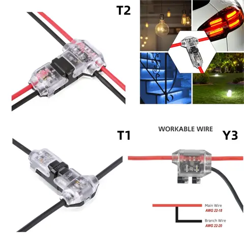Low Voltage Wire Splice Connectors Pack of 20 Quick Solderless T2 T1 Y3 Tap Connector for 24-20 AWG Cable Vehicle Audio Video Lighting Automotive Terminals