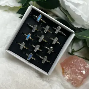 Moonstone crystal coffin Sterling silver high quality rings