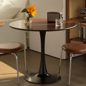 Modern circular dining table, cylindrical metal base, 23.6 and 31.5-inch kitchen and dining furniture, suitable for kitchen/living room/coffee table/office desk, sturdy and durable structure, easy to assemble, and small space occupation