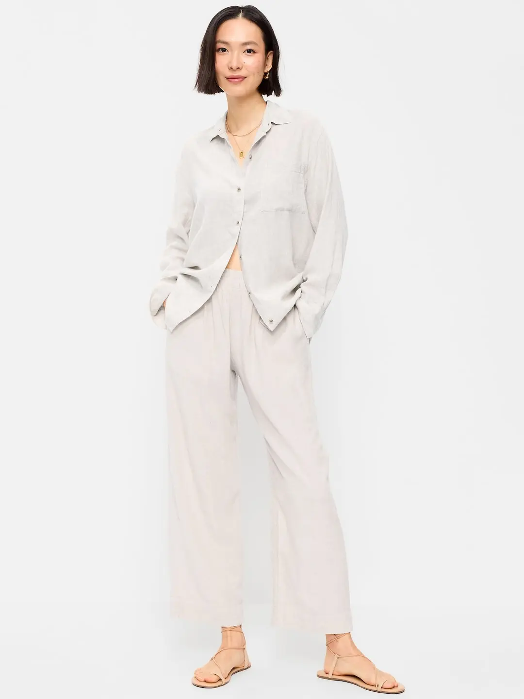 Old Navy Women's High-Waisted Linen-Blend Straight Ankle Pants