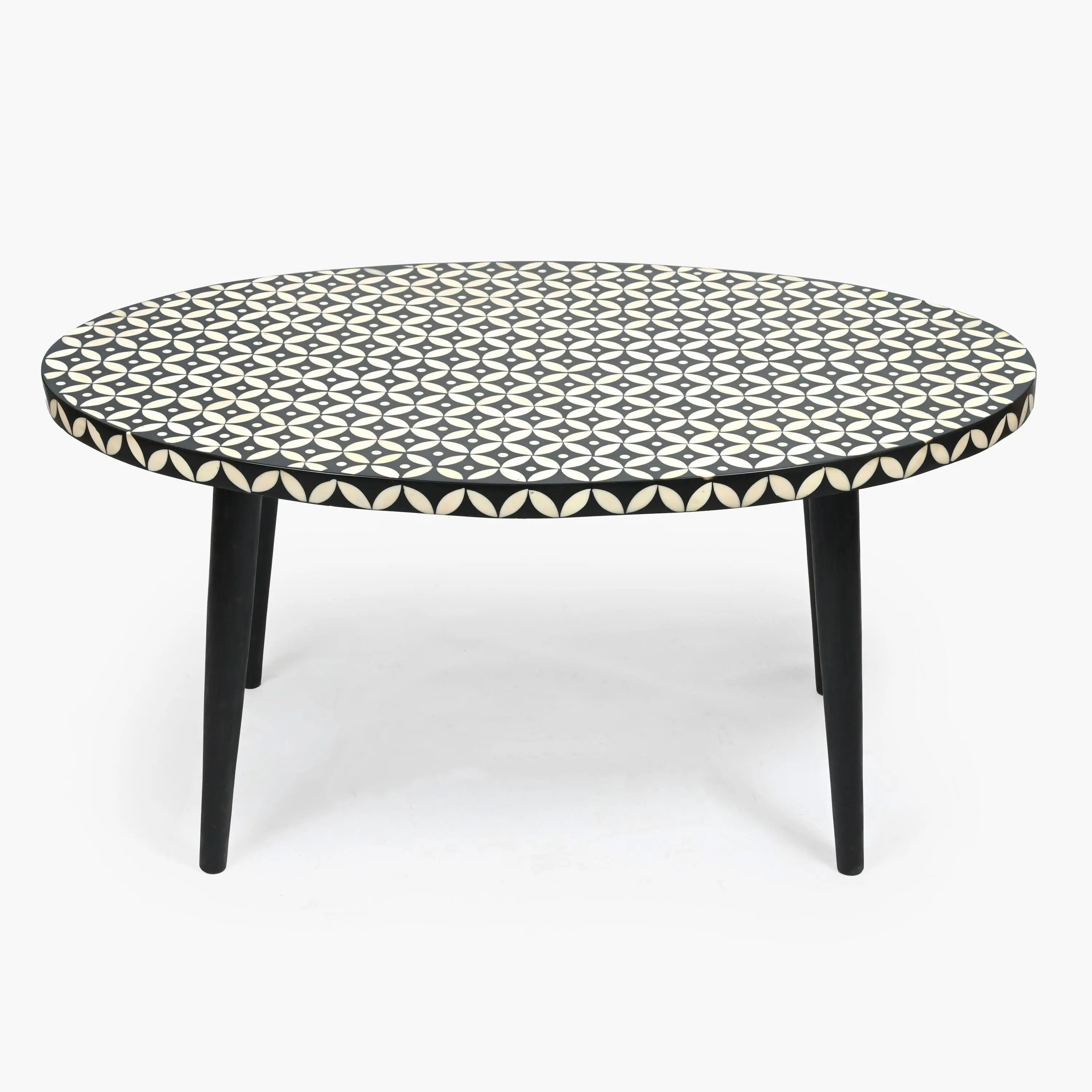 Handcrafted Moroccan Black & White Wooden Coffee Table