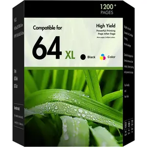 64 64XL Black and Color Ink Cartridges Replacement for 64 XL Black and Color Combo Pack Work for Envy Photo 7855 7858 7155 7800 6255 7200 Tango Series Printer 2-Pack (1 Black,1 Tri-Color)