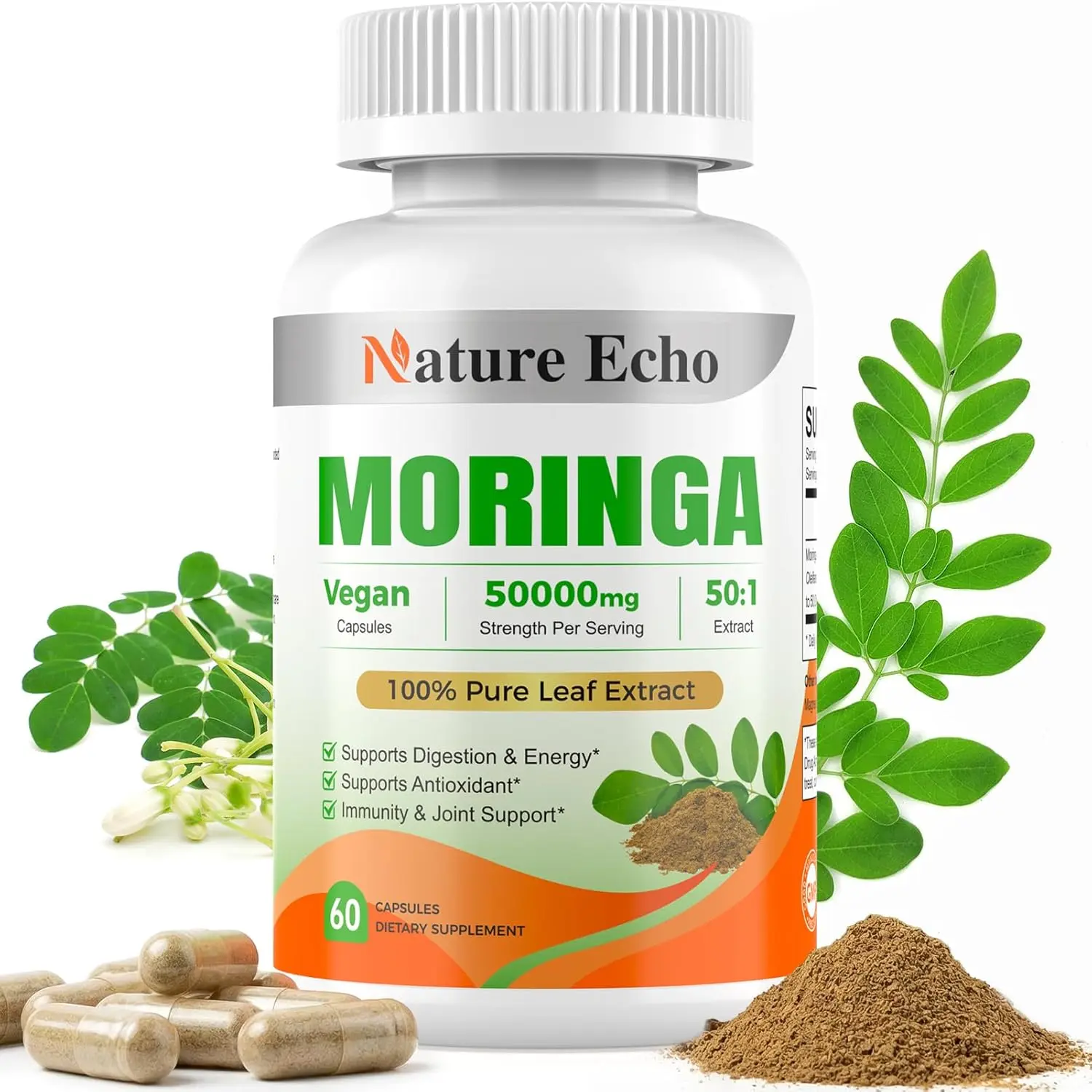 Moringa Oleifera Capsules, 50:1 High Potency Extract - Superfood Supplement for Energy, Immune Support & Digestion - Vegan, Non-GMO, Gluten Free Multimineral Chelated