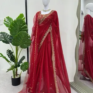 Jorjet Saree Ready to Wear Blouse with Dupatta - Comfortable Long Sleeve Top for Women's Wear - Shirts, Womenswear