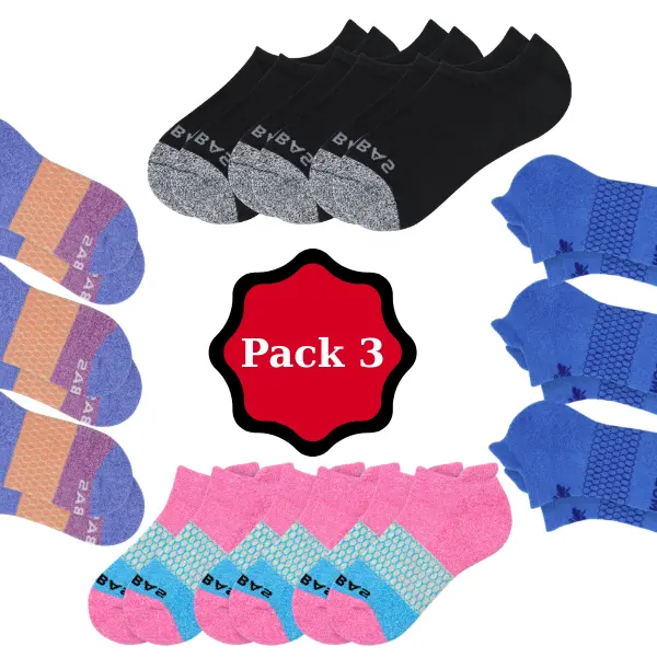 [BOMBAS] 2,3,5 Pack Ankle Socks for Women, Men | Multi Colors Unisex Running Socks, Seamless Toe, Compression Socks | Comfortable & Stylish Socks Tri-Block Design