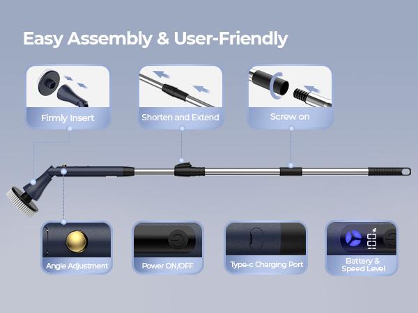 MayKing Electric Spin Scrubber with 9 Brush Heads, 3-Angle & 4-Length Adjustable Cordless Power Scrubber, 3-Speed & Battery LED Display, Electric Scrubber for Cleaning Bathroom Bathtub Floor Tiles