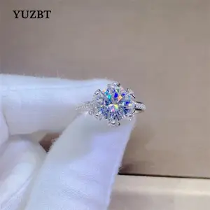 18K White Gold Plated 3 Carat 9Mm Excellent Cut Gemstone Diamond Test Passed  D Color Moissanite Blossom Bud Ring