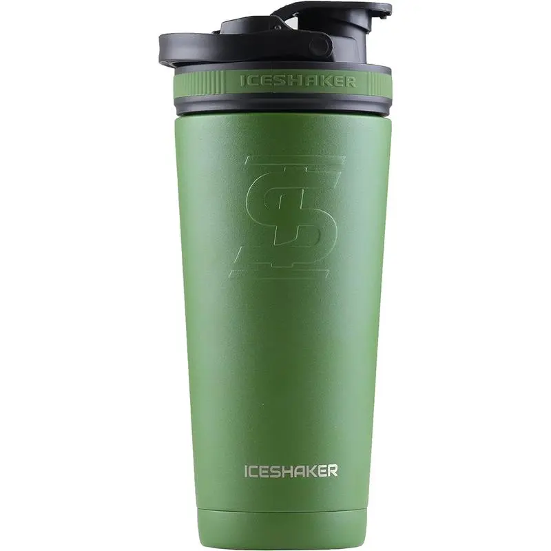 Ice Shaker 26 Oz Shaker Bottle, Stainless Steel Water Bottle and Protein Shaker, As Seen on Shark Tank, Reusable Stainless Steel Water Bottle, Gym Water Bottle, Green