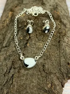 Handmade Sterling Silver White Buffalo Necklace & Earrings Set Signed Nizhoni