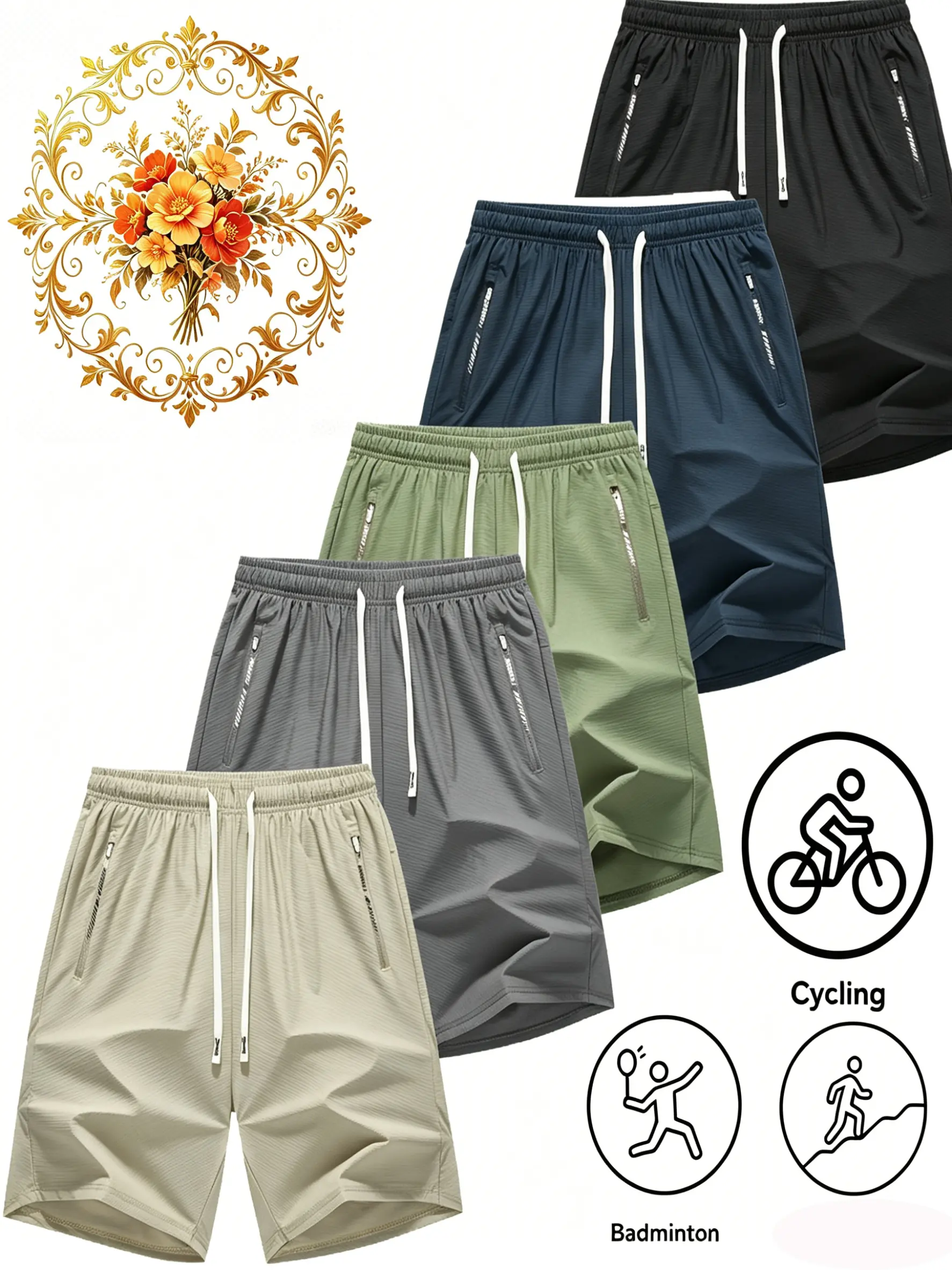 Men's Basic Nylon Stretch Casual Shorts - Ultra Soft, High Elastic, Drawstring, S-2XL Badminton