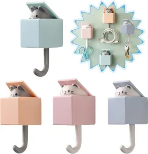 4pcs Cat Key Hooks,Cat Coat Hooks,Towel Hooks for Bathrooms Adhesive,Key Hooks for Wall,Adhesive Wall Hook,Cat Key Hook Pop Up -for Coat, Scarf, Hat, Towel, Key, Wall Hanging Decorations