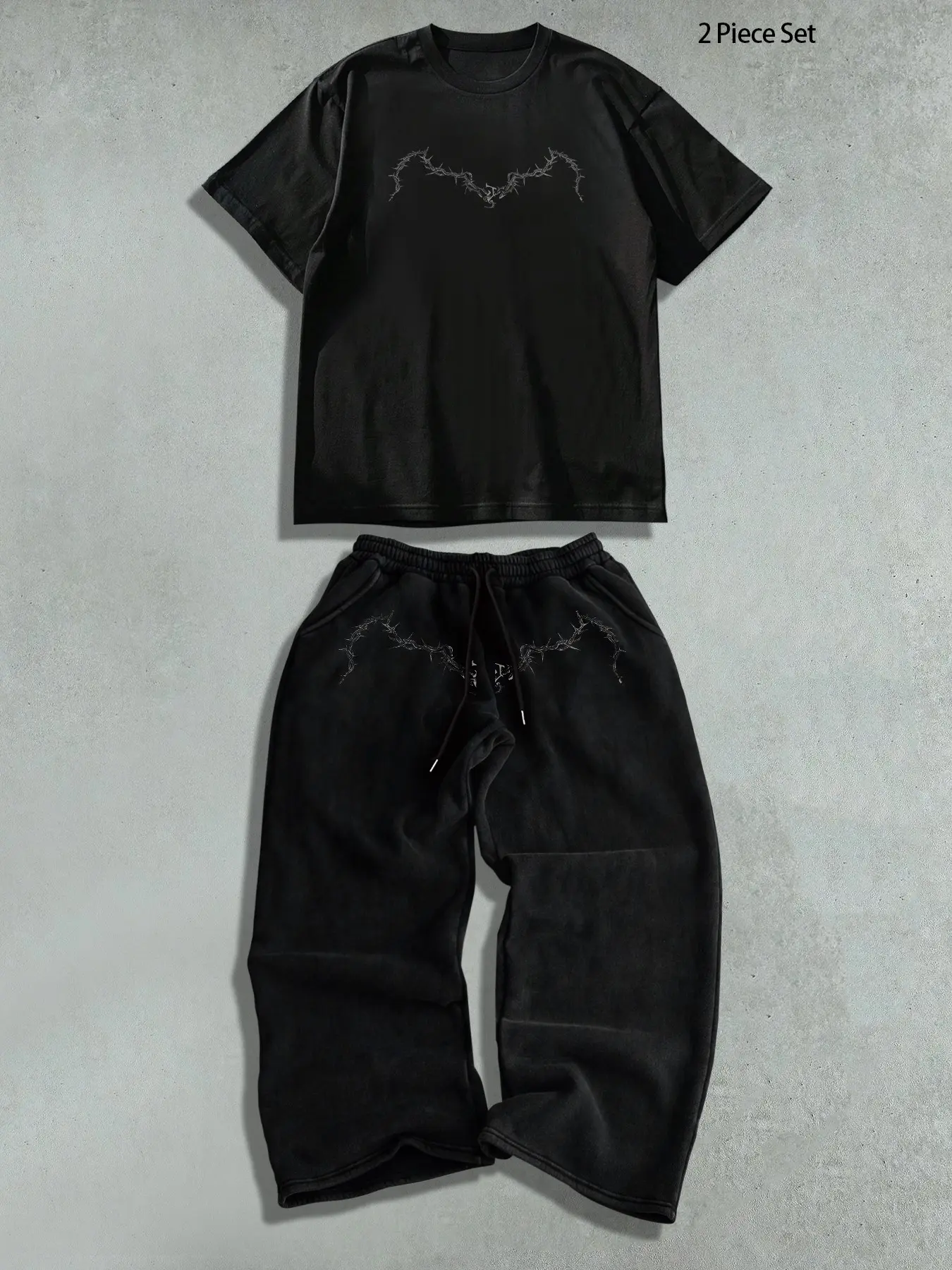TikMen Men's Casual Summer Two-Piece Set, Loose-Fitting Geometric Print T-Shirt & Pants, No Match Required, Daily Wear, Outfit, Menswear, Clothes