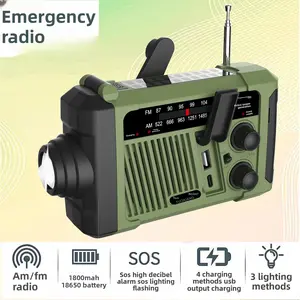 Emergency hand-cranked generator radio outdoor solar lighting flashlight mobile power disaster prevention
