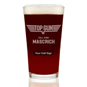 Top Gun Etched Pint Beer Glass with Your Personalized Call Sign