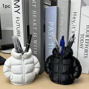 Creative 3D Printed Pen Holder, Cute Down Jacket Design Desk Storage Organizer with Coaster, Aesthetic Desktop Decoration Gift for Students & Office Workers