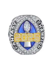Ffl Dream Football Champion Ring, Two-Tone Sporty Fashion, Fan Memorial Jewelry, Alloy Material, All Seasons Wearable