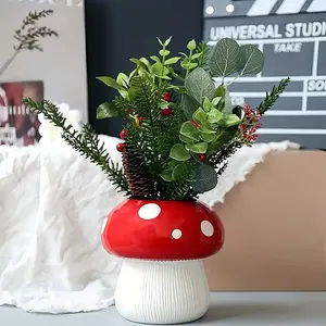 Modern Resin Mushroom Vase, Large Opening Decorative Flower Pot, Cute Home Decoration, Perfect Desktop Display, Ideal Holiday Gift, Colored Mushroom Vase