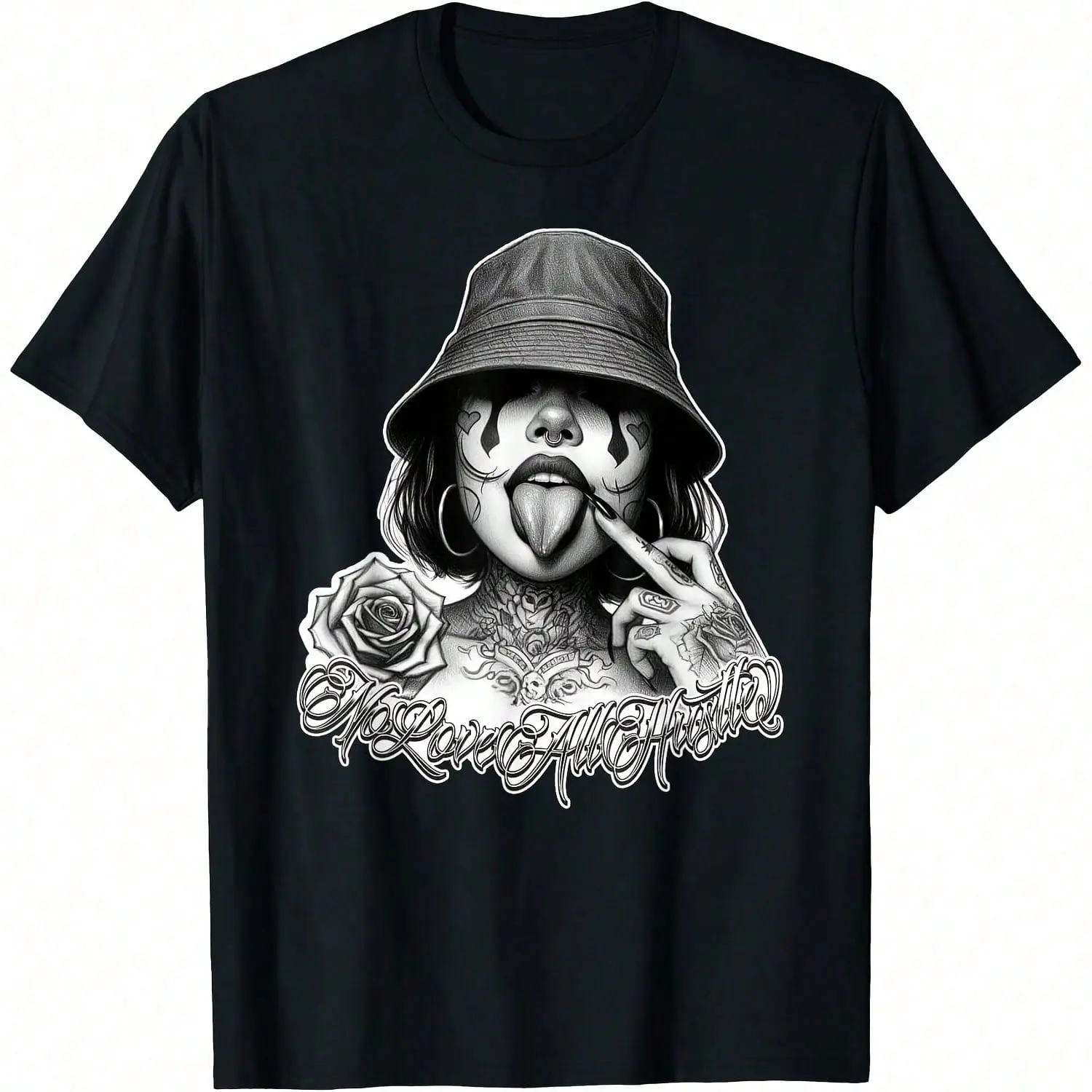 NO LOVE ALL HUSTLE Chicana Payasa Tattoo Chicano Art Chola Tee