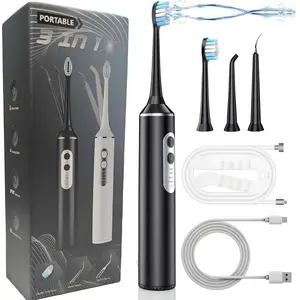 Portable 3-In-1 Water Flosser & Electric Toothbrush Set, Rechargeable Oral Irrigator, Includes Brush Head, Cleaning Head, Spray Tip, Suction Tube, Travel-Friendly Design