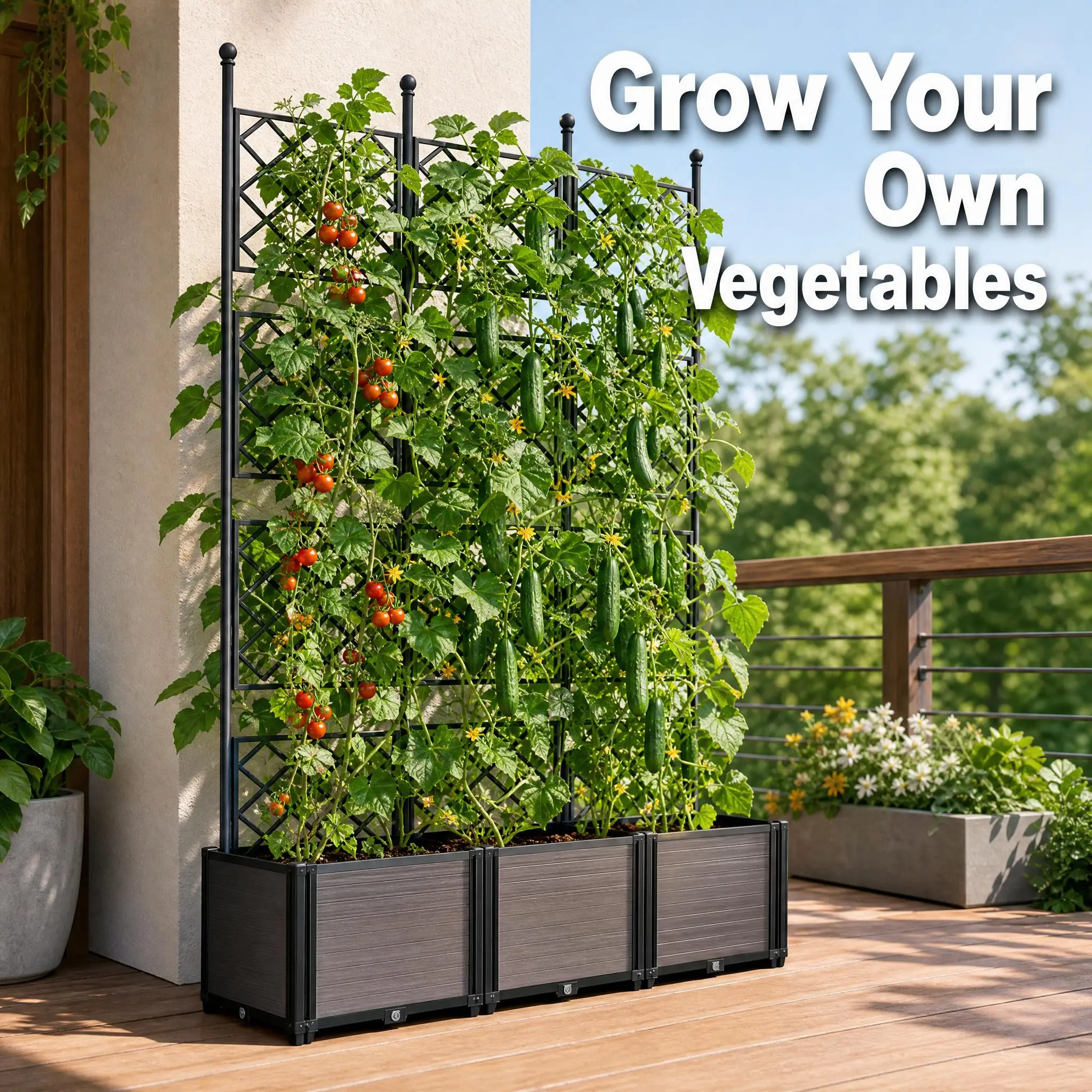 Planter Box with Lattice Trellis, Planter Box for Climbing Plants/Vines, Garden Bed with Trellis, Outland Garden Metal Trellis for Climbing Outdoor Plants