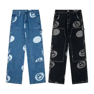 Baggy Jeans mit 8-Ball-Druck | Straßenstil-Denimhosen