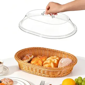 Housewiz Woven Bread Basket, Acrylic Dustproof Preserving, Aesthetic Kitchen Baking Storage, Spring Picnic, Easter Holiday Display, Wedding Decoration