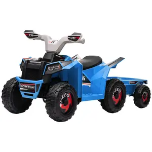 Kids ATV with Cargo Trailer for Stuffed Animals and Toys 6V Battery Powered Forward Reverse Wide Seat Non Slip Handlebars for Garden or Patio Riding Ages 18 to 36 Months