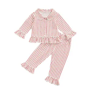 Toddler Baby Girl Satin Pajama Set Valentines Day Silk Pjs Button Down Shirt And Pants Bow Pajamas 2Pcs Sleepwear