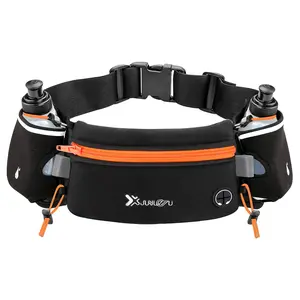 Running Belt with Water Bottles(2 x 175ML), Hydration Belt Waterproof Waist Pack Bag Fits iPhones Adjustable Sports Waist Pouch for Marathon Running Hiking Cycling,Orange