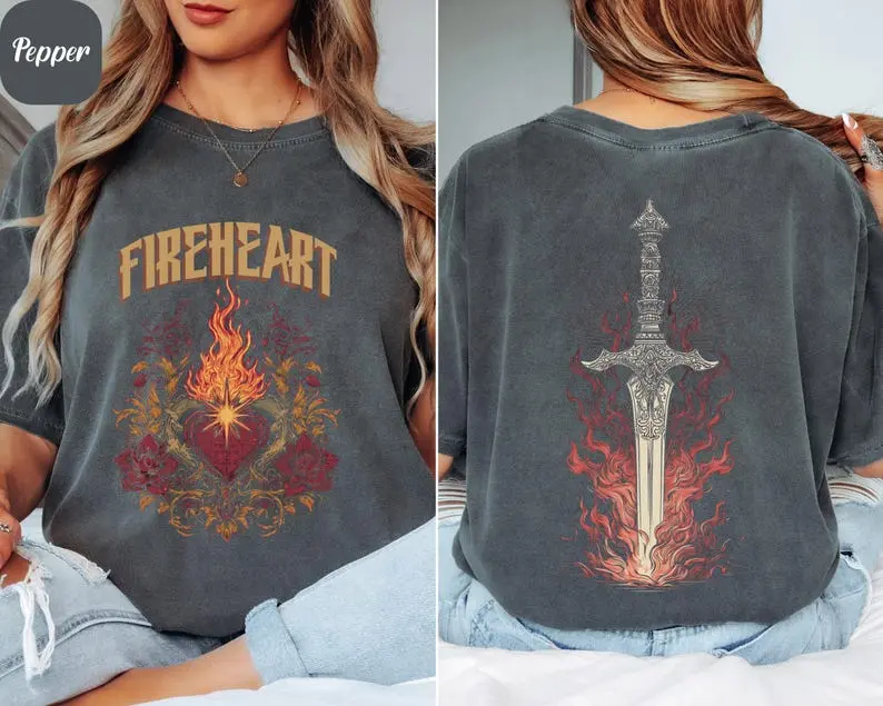 Fireheart Shirt • Throne of Glass Inspired Tee • Bookish Fantasy Graphic T-Shirt • Comfort Colors Shirt • Front and Back Fandom