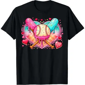 Women's baseball and ice cream fusion with a sweet, playful love theme Graphic T-Shirt - Short Sleeve Crew Neck Regular Fit Casual Wear | Soft & Breathable Fabric, Durable Print, Everyday Comfort, Machine Washable