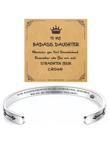 1PC To My Daughter Gift with Blessing Card, Personalized Letter Engraved Cuff Bracelet, Elegant Minimalist Bangle, Adjustable Fashion Jewelry Gift for Her, Unique Special Occasion Accessory