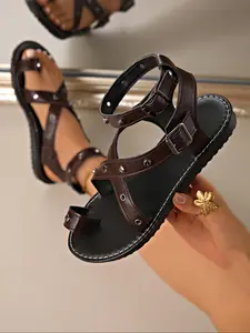 Women's Thick-Soled Studded Thong Sandals, Casual Beach Slip-On Roman Lace-Up Shoes in, Stylish 43 Size Footwear