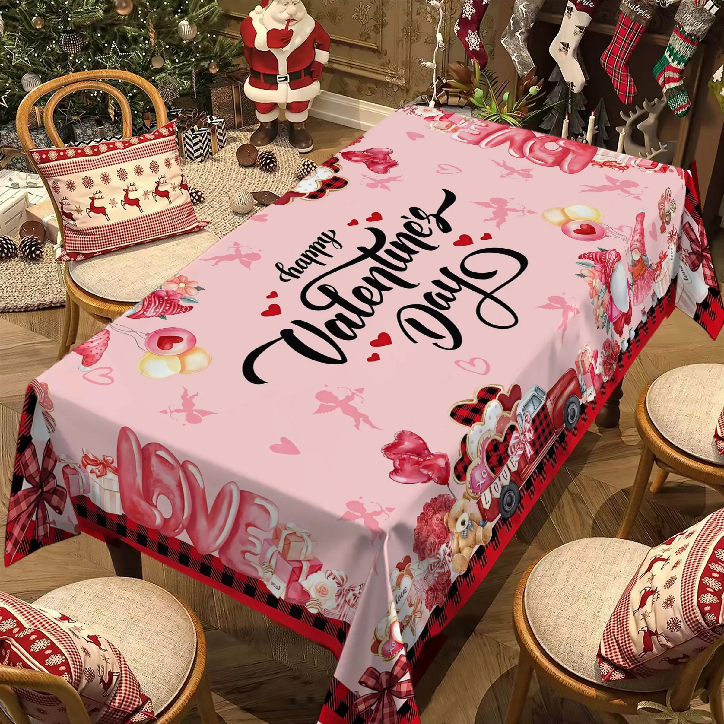 Valentine's Day Tablecloth, Floral Heart Gift, Romantic Dining Decor, Perfect for Couples' Parties and Dinners, Best Valentine's Gift