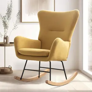 [Summer Sale] EBELLO Yellow Velvet Glider Rocker – Compact Armless Nursery Chair with Upholstered Padded Seat and Smooth Glide Mechanism, Bright Accent Chair for Bedroom or Kids Room