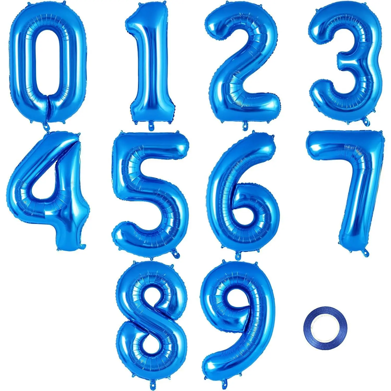 16 Inch Number 0-9 Balloons, Blue Number Foil Balloons, Small Mylar Numbers Balloon Custom Digital Balloons For Birthday Aniversary Baby Shower Party Decorations Supplies